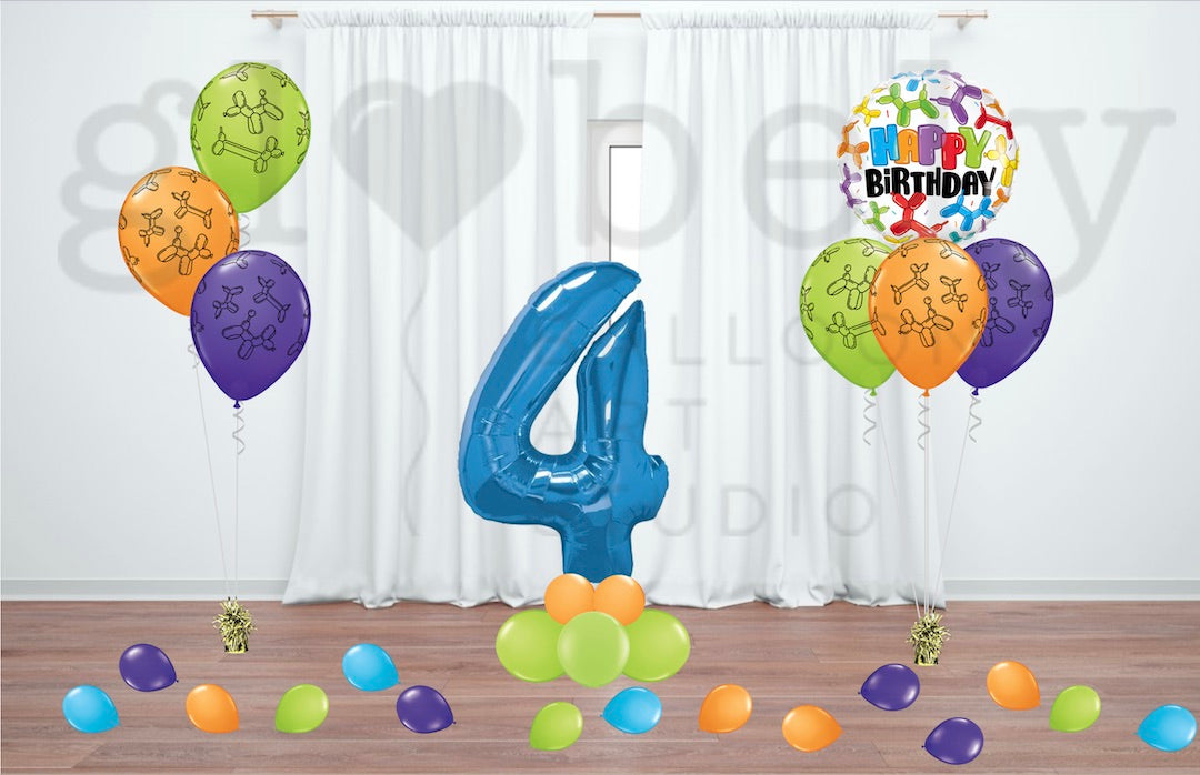 Feliz composición de fiesta de 40 cumpleaños con globos y regalos