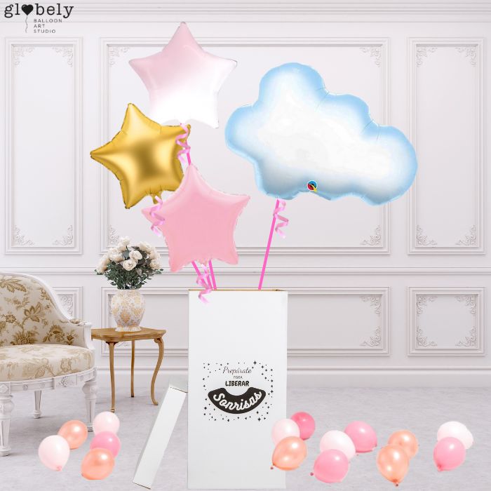 Caja GloBOOM con globos bebé Nube rosa