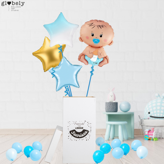 Caja GloBOOM con globos Bebé azul