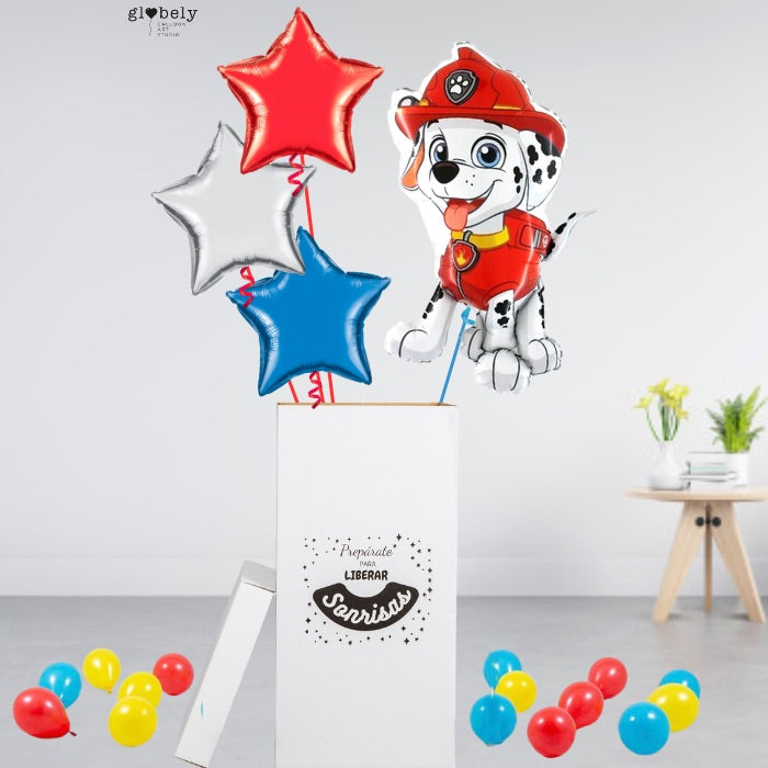 Caja GloBOOM con globos Patrulla Canina MARSHALL