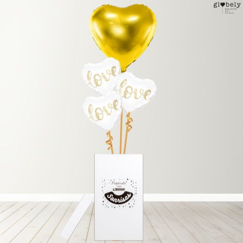 Caja GloBOOM con globos corazón Love oro