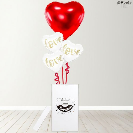 Caja GloBOOM con globos corazón Love rojo