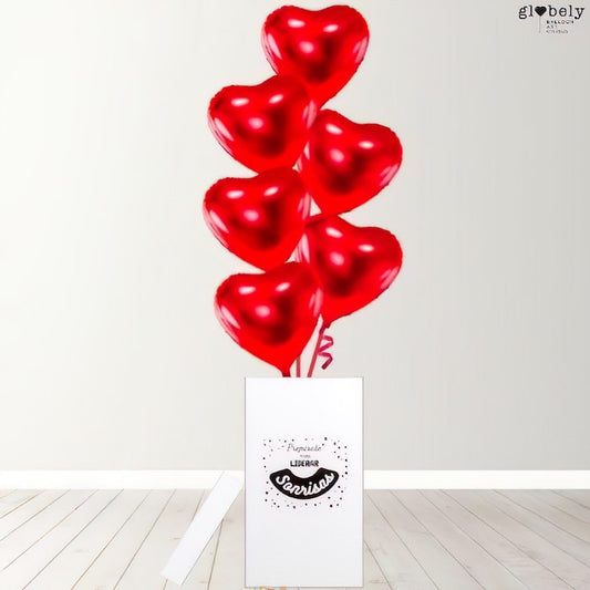 Caja GloBOOM con globos corazón lisos rojo