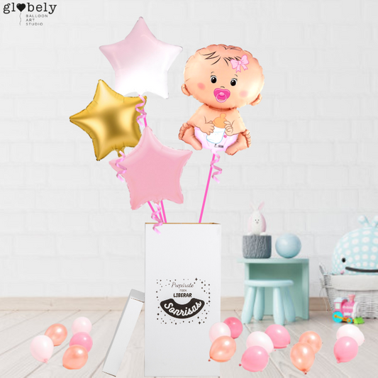 Caja GloBOOM con globos Bebé rosa