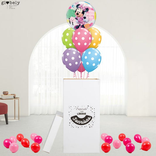 Caja GloBOOM con globos Minnie de fiesta