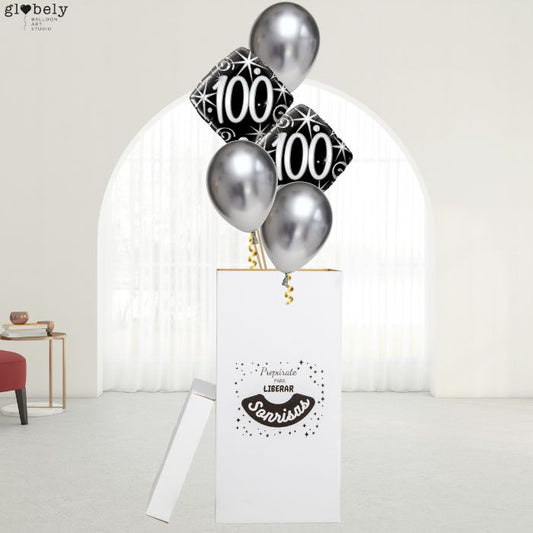 Caja GloBOOM con globos Diamond 100 Cumpleaños