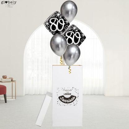 Caja GloBOOM con globos Diamond 80 Cumpleaños