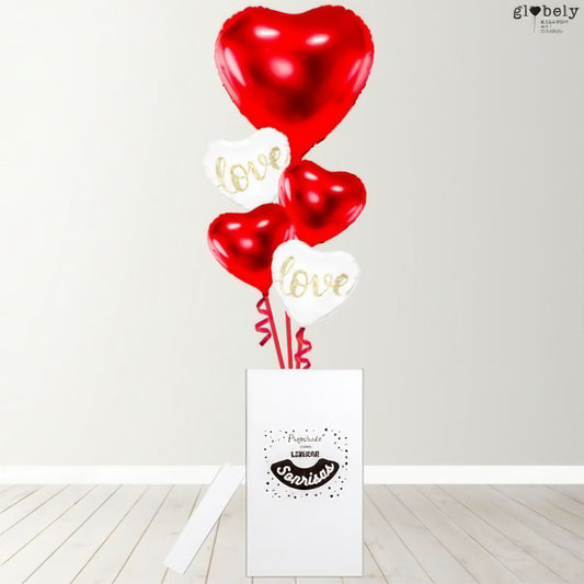 Caja GloBOOM con globos corazón pasión rojo