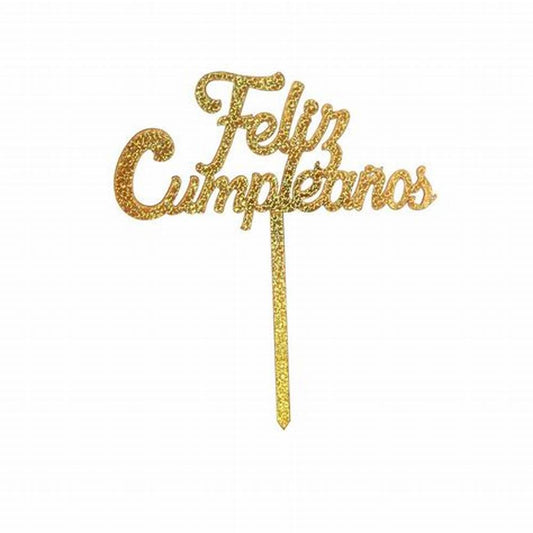 Topper pastel "Feliz Cumpleaños" oro