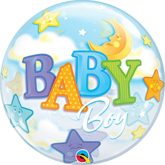 Globo bubble baby boy lunas y estrellas inflado