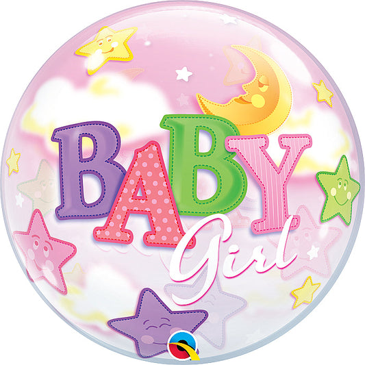 Globo bubble baby girl lunas y estrellas inflado