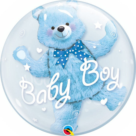 Globo bubble doble oso azul inflado