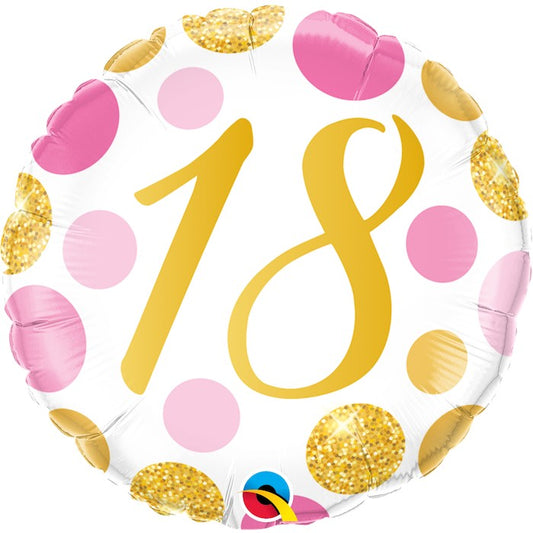 Globo numero 18 puntos rosa y oro