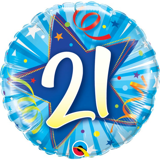 Globo numero 21 estrella azul inflado