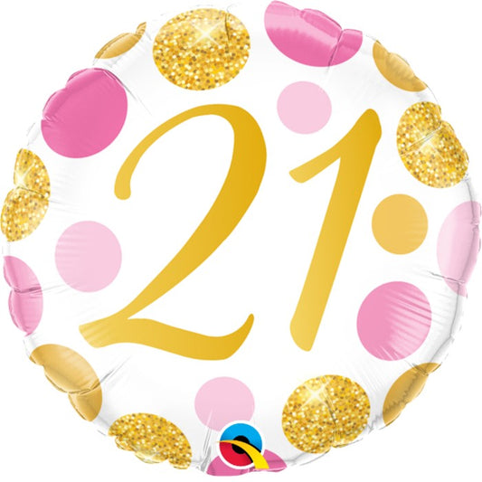 Globo numero 21 puntos rosa y oro