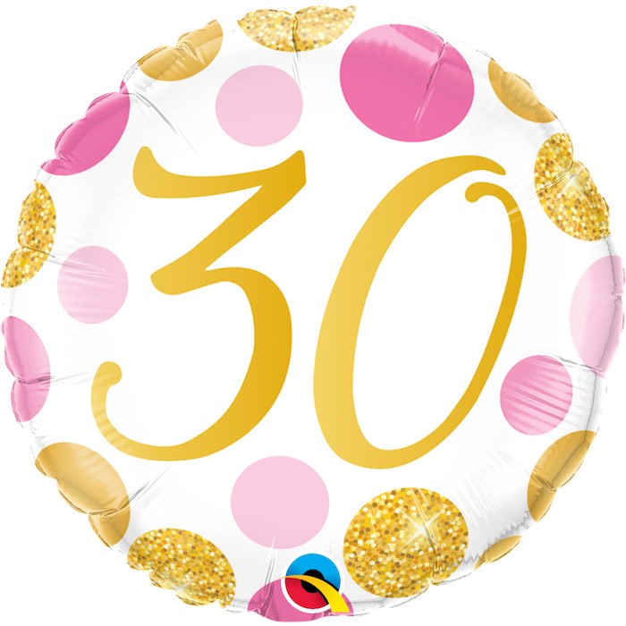 Globo numero 30 puntos rosa y oro inflado