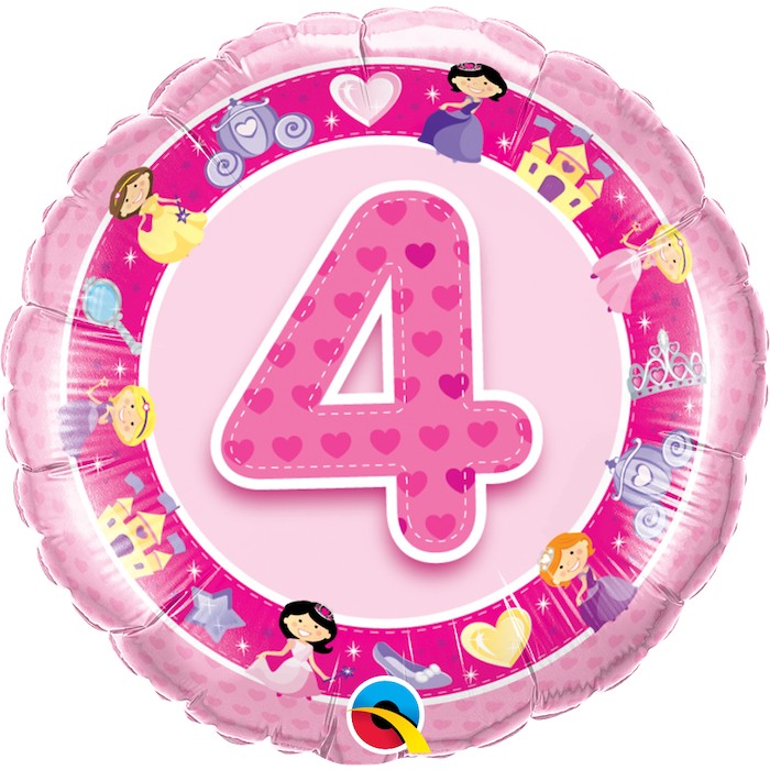 Globo numero 4 rosa princesas inflado