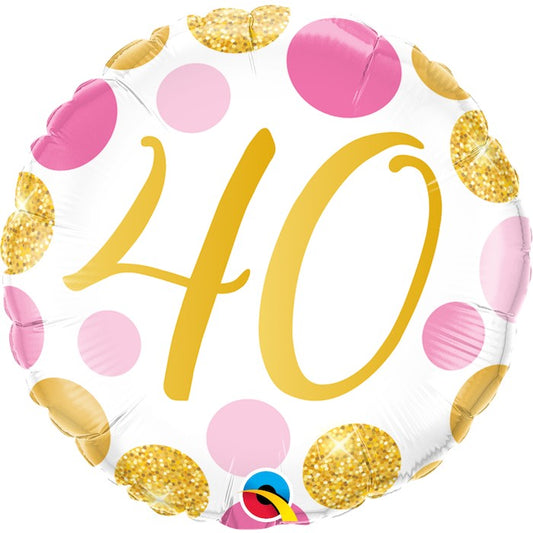 Globo numero 40 puntos rosa y oro