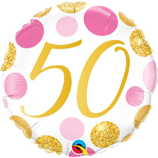 Globo numero 50 puntos rosa y oro